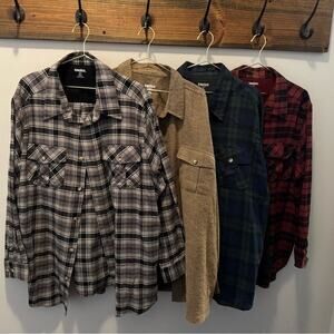 KINGSIZE Mens Flannel Shirt Plaid Long Sleeve Button Up Big Tall 2XL- Set of 4